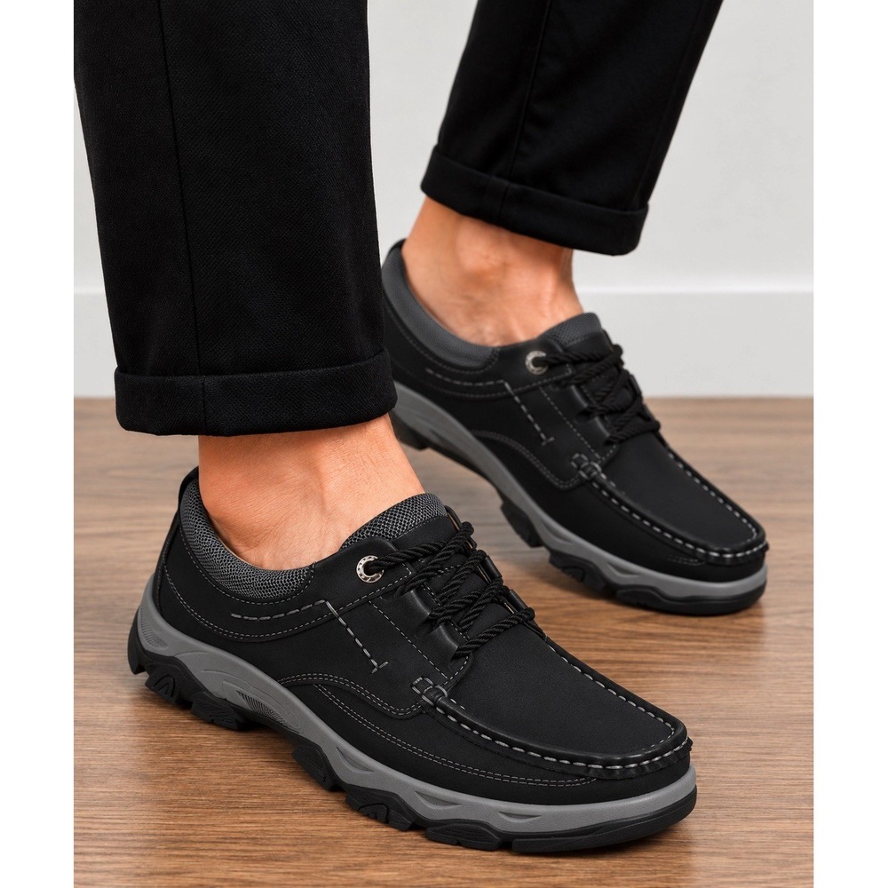 Dr. Scholls Mens Moc Toe Lace Up Comfort Shoes Size 12 Black Gray Orthopedic